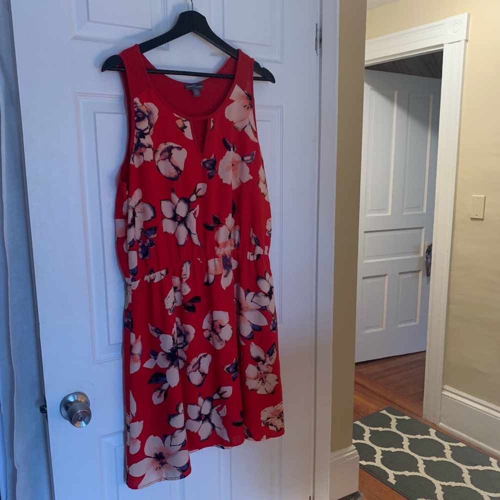 Red Floral Dress with Keyhole Neckline